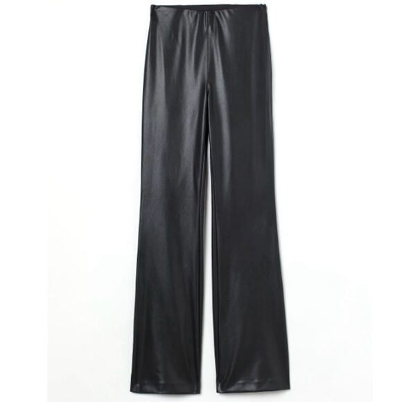 H&M Flared Faux Leather Pants High Waisted Side Zip Black Size 12 - Picture 1 of 10
